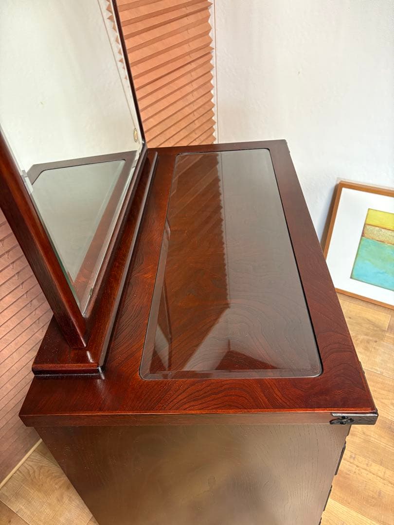 遠野民芸 欅 漆塗 南部鉄 鏡台 ドレッサー 検）岩谷堂