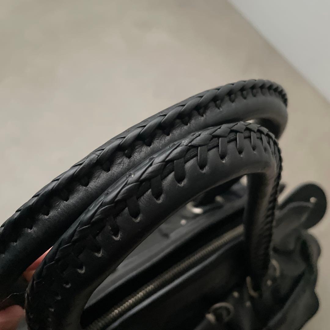 Christian Dior レザー ハンドバッグ 編み込み ブラック