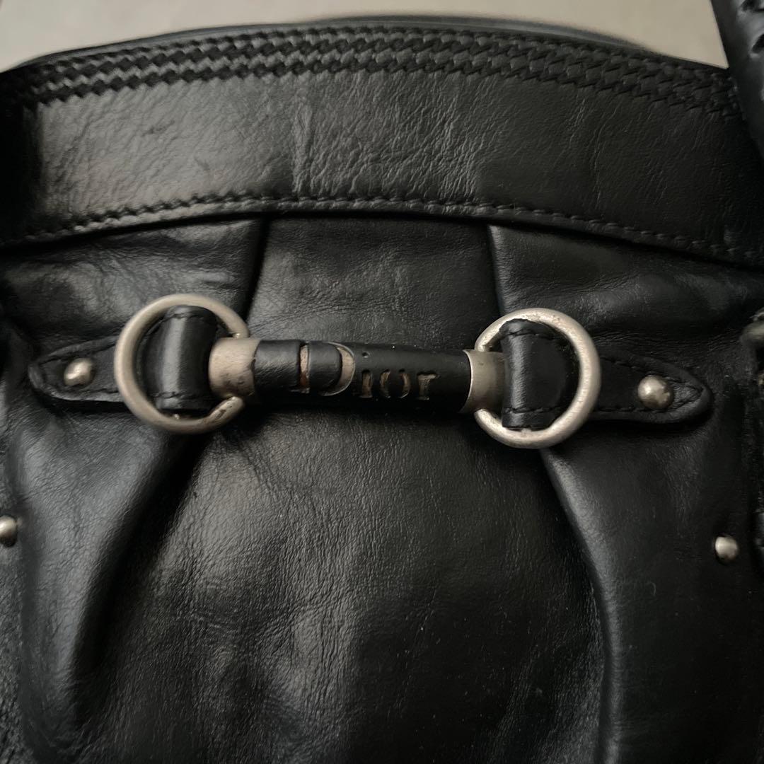Christian Dior レザー ハンドバッグ 編み込み ブラック