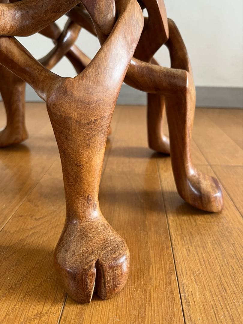 ヴィンテージ 一本彫り 駱駝の花台 高51cm 木彫 折り畳み ラクダ 置物