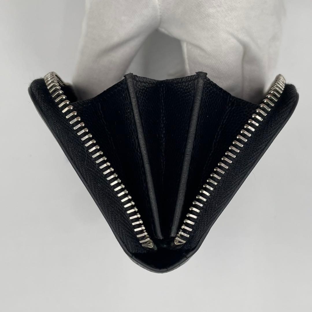 サンローランパリケース ラウンドジップ キャビアスキン ブラック