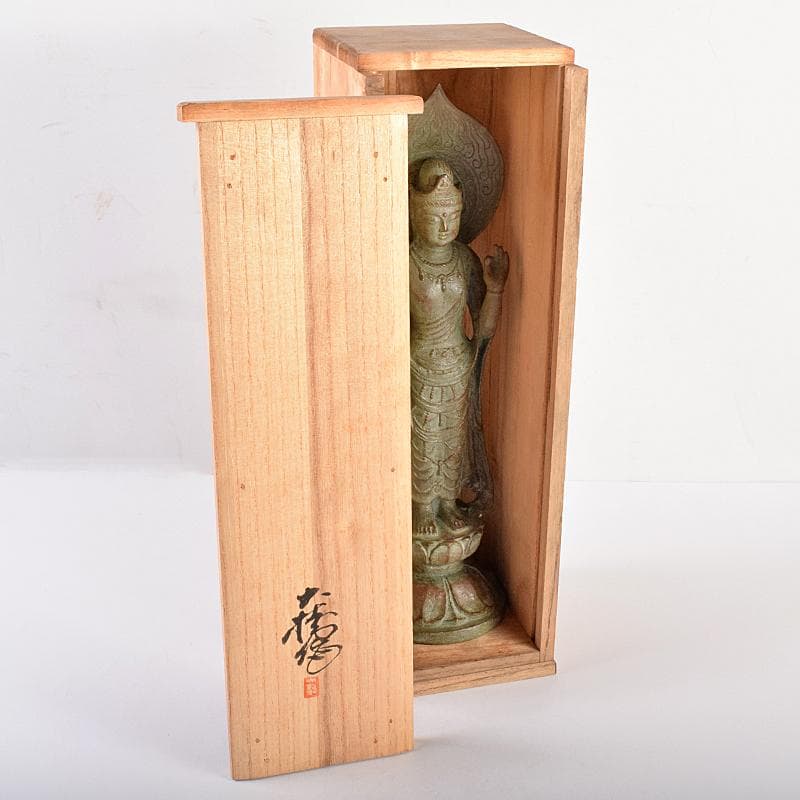彫刻家 佐々木大樹作 青銅 観音像 仏像 重さ約1.9㎏ 共箱