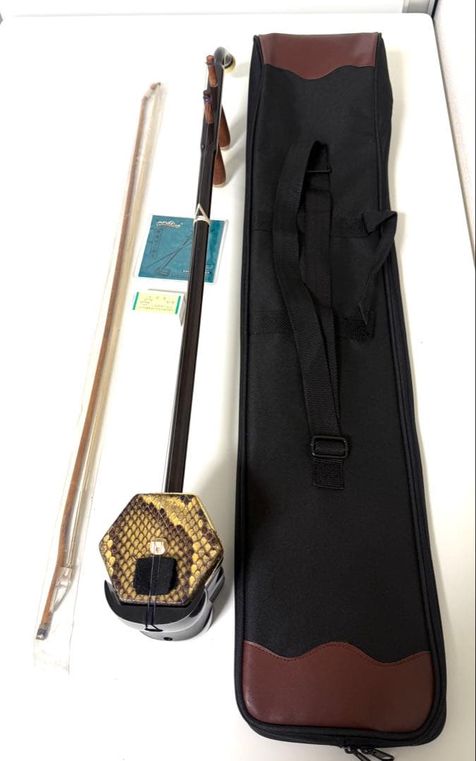 二胡 木製 六角形ケース、弓、予備弦、松脂付き 高品質黒檀二胡セット ケース付 手作り 横浜中華芸術学校二胡先生厳選