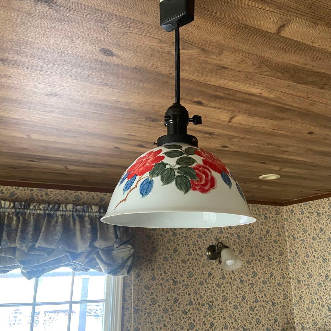 アンティーク照明電笠花柄絵付磁器シェードペンダントライト