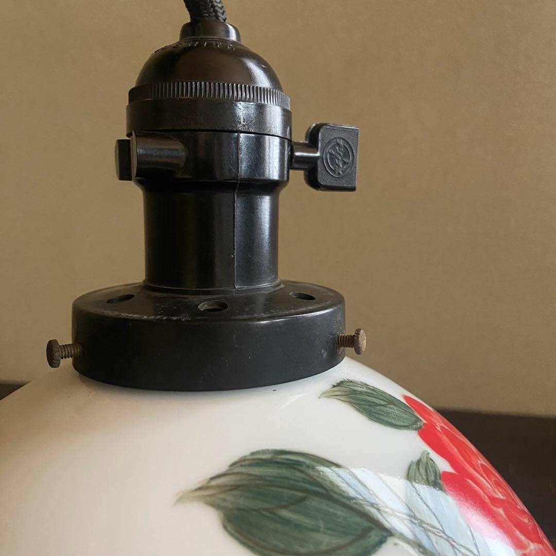 アンティーク照明 電笠 薔薇絵付 磁器シェード ペンダントライト