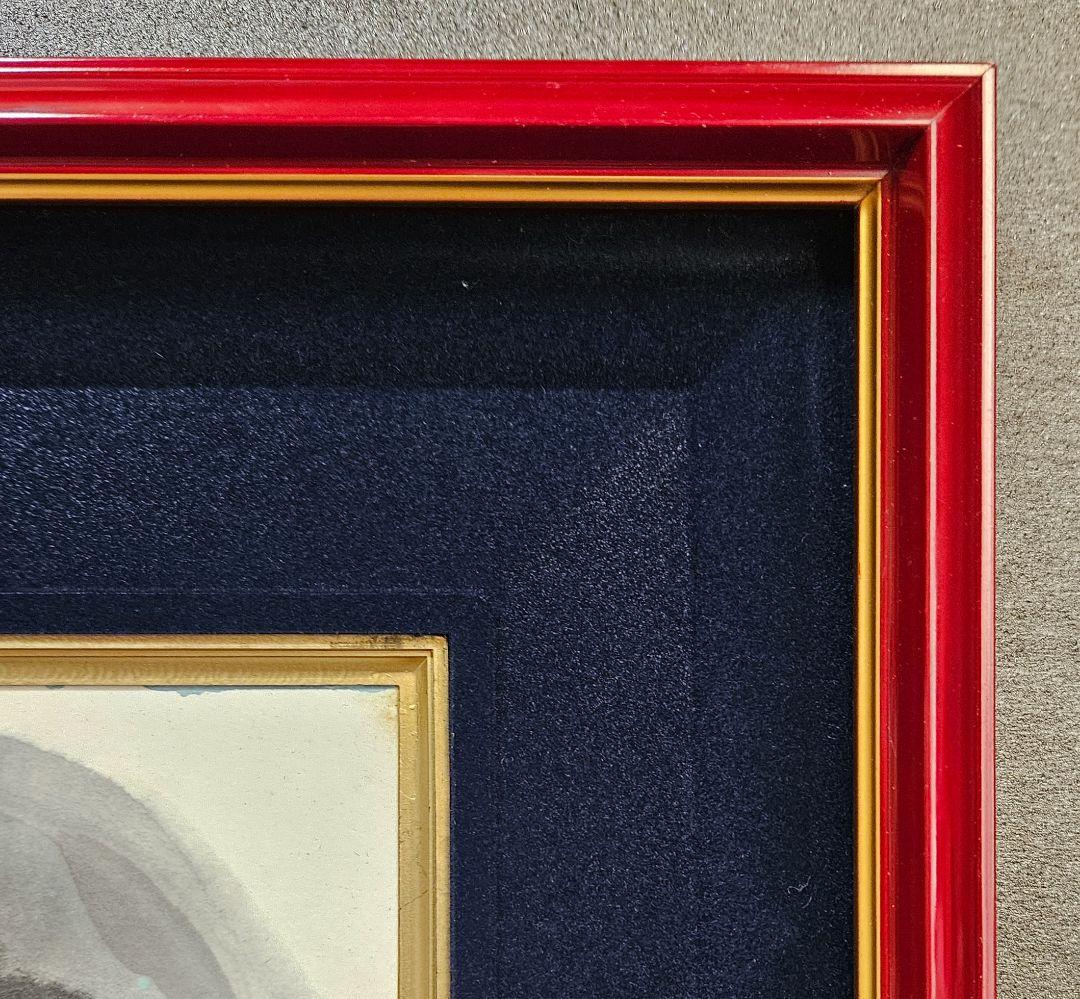 【真筆保証❗】渡辺俊明筆　墨筆水彩彩色 肉筆　題『花童子』額装　文部省買上作家