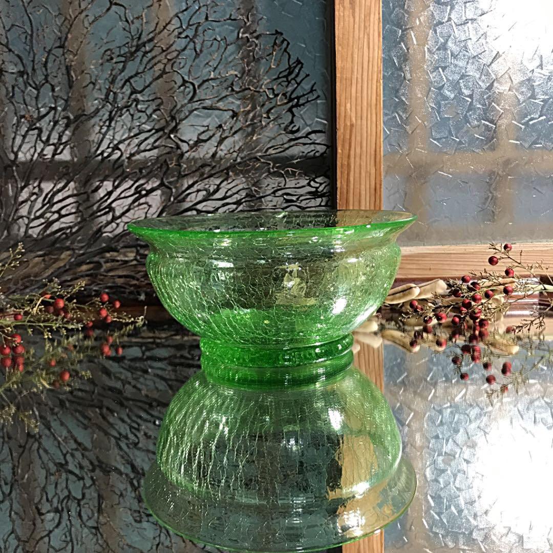 骨董 時代ガラス 超希少 氷裂紋 甕型 氷入れ 大鉢 金魚鉢 ウランガラス
