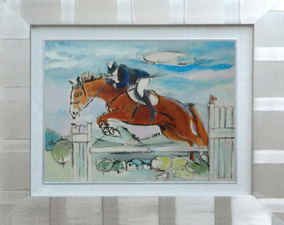 油絵 菅家令子 絵 絵画 インテリア 額付(黒) F4-121712 馬 乗馬