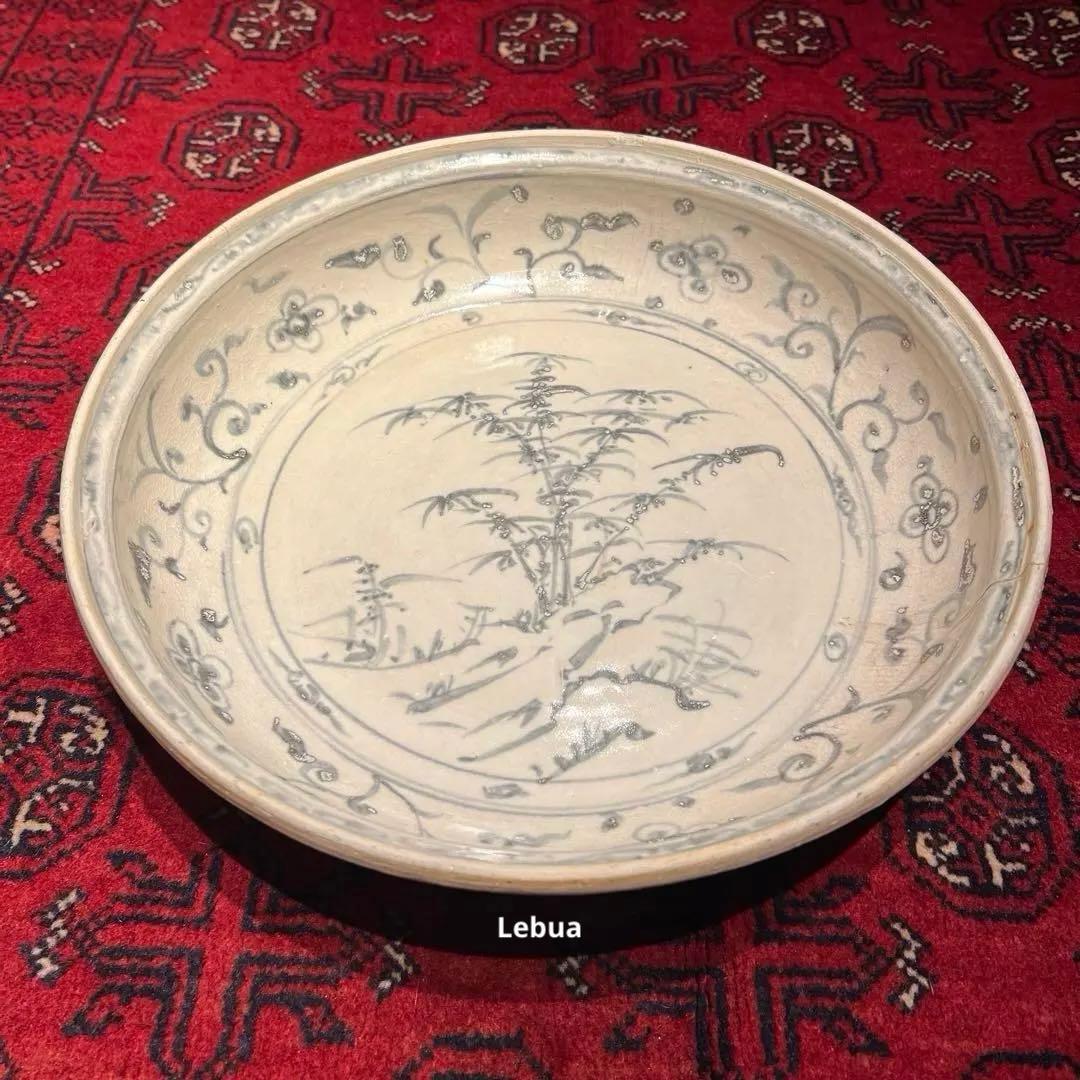 大航海時代　沈没船引き揚げ　青花染付　竹林文　大盤　15世紀　超大型　500年前 大航海時代 沈没船引き揚げ 青花染付 竹林文 大盤 15世紀 超大型 500年