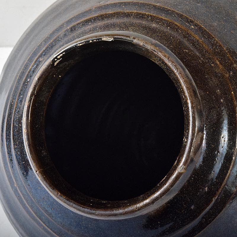 朝鮮美術 李朝 高麗黒釉 双耳壷 時代箱付 V R8409B