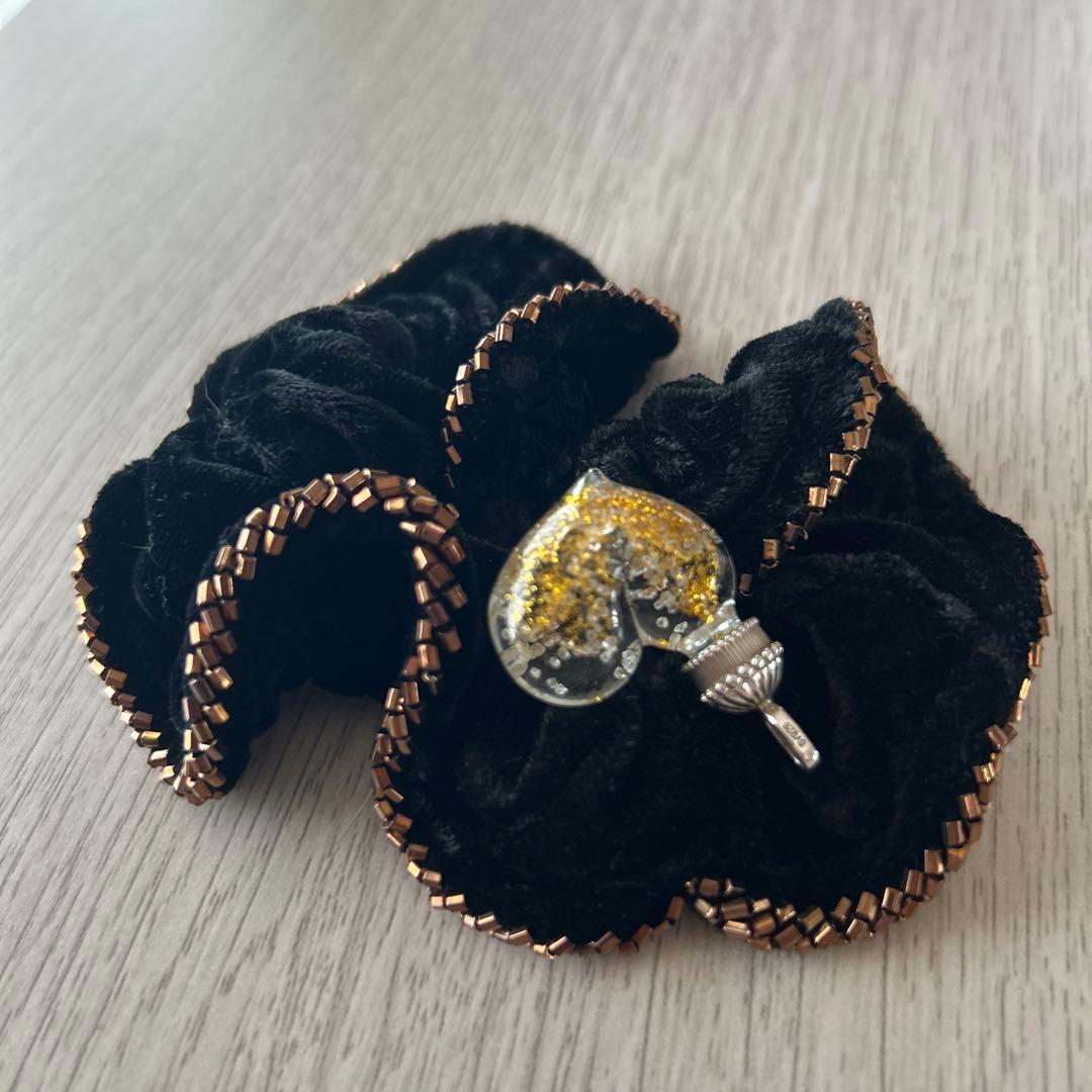 【2カラットダイヤ&金粉入】ガラス製 シルバーペンダントヘッド　チャーム