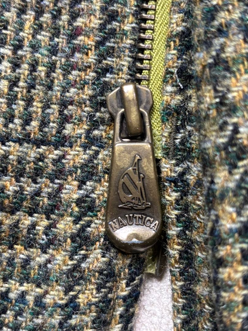 90'sノーティカ NAUTICA ウール ツイード ジャケット 襟レザー