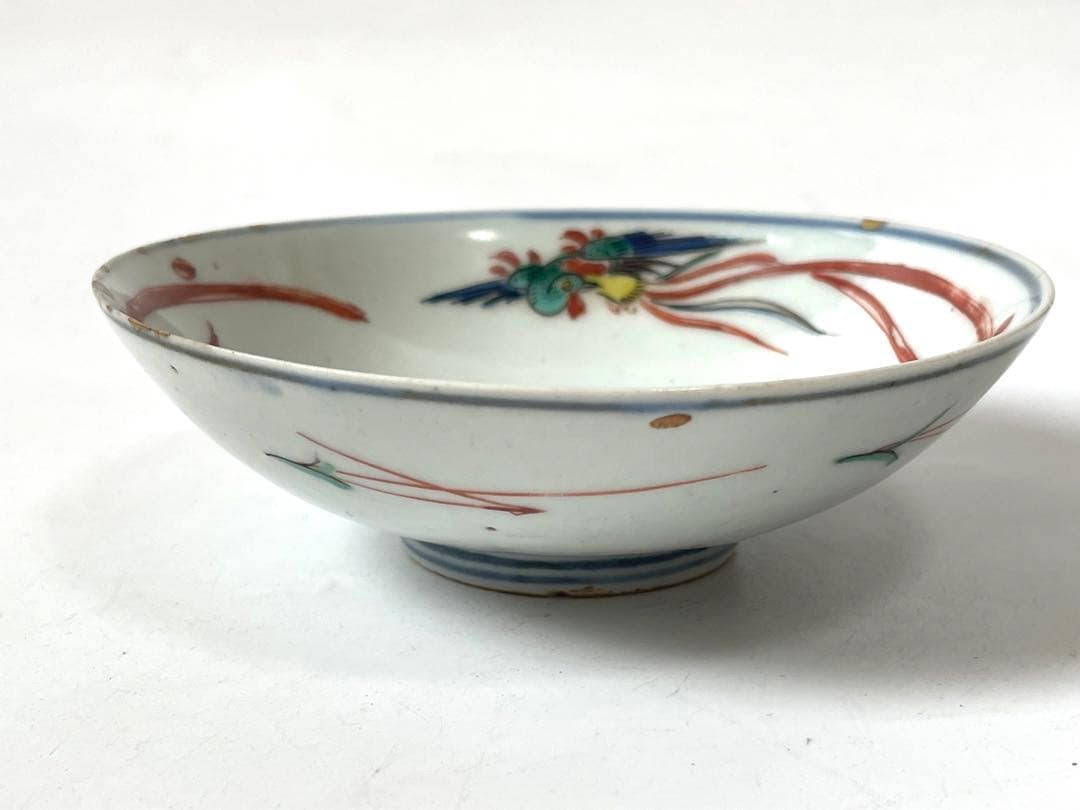 骨董 アンティーク 古九谷 色絵古九谷 鳳凰図 小碗 小皿 向付 金継ぎ