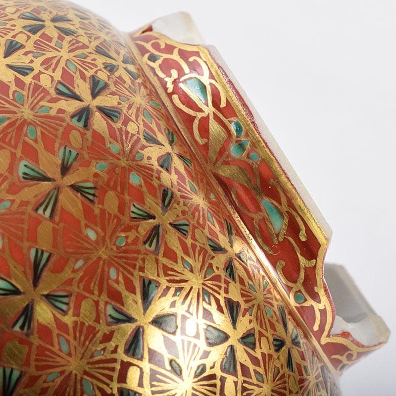 九谷焼　山本重義作　金襴手小紋　香炉　共箱　D　R9053