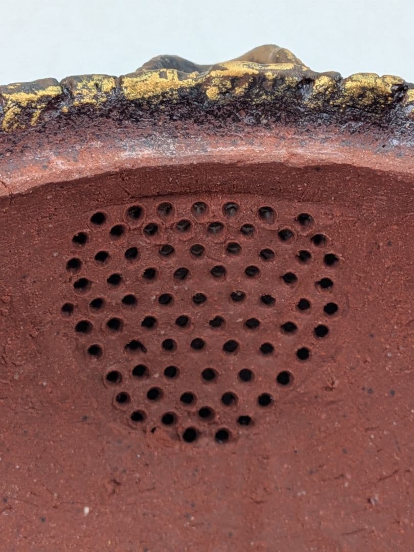 鈴木篤夫 備前焼 金彩備前龍摘宝瓶 四方桟共箱共布栞 手造り宝瓶 煎茶道具 竜