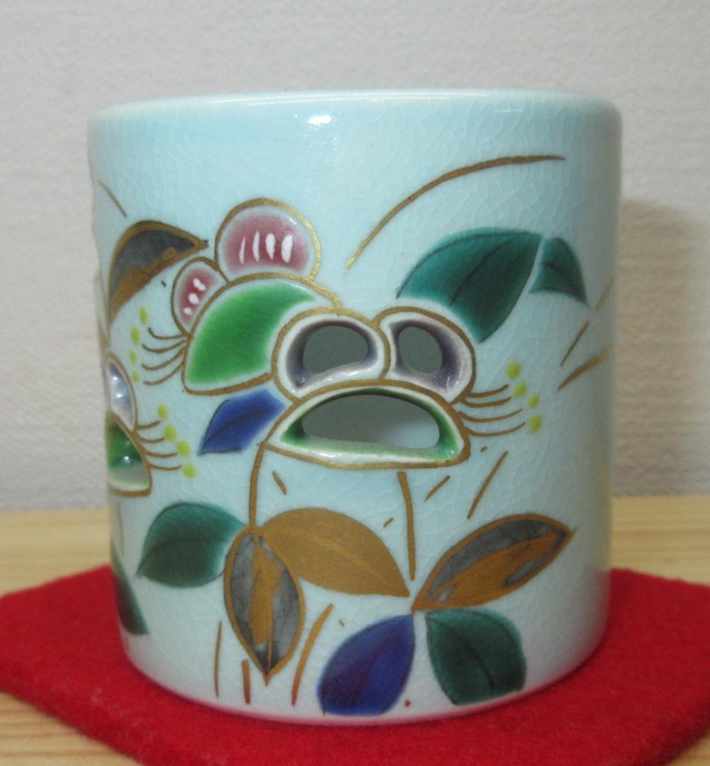 送料込【逢絢亭・新品】茶道具 蓋置 京焼 青磁釉 露草の図 御室窯 共