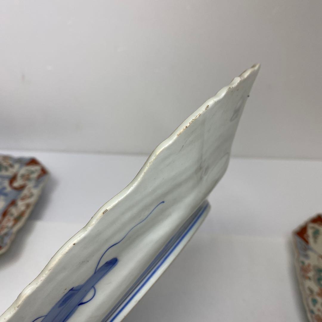 古伊万里　染錦大皿　三ツ組　共箱　タニト　東さ7-0327①