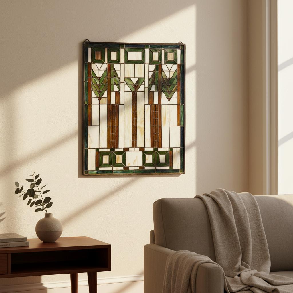 特大 62cm ステンドグラス パネル フランク・ロイド・ライト風 幾何学