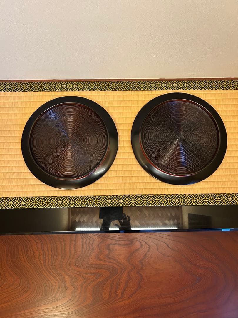 masa石川県加賀市 山中漆器 理平造 飘蒔儈膳四膳　共箱