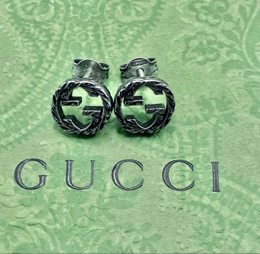 GUCCI グッチ インターロッキング ピアス アラベスク 両耳 燻し
