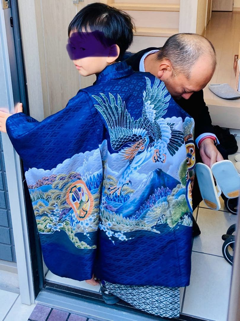 七五三、5歳男児10点フルセット 中古品 紺色 鷲