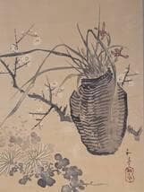 真作】掛軸 滝和亭 籠花と早春の花々図 南画の名手 雅趣ある一幅 T62