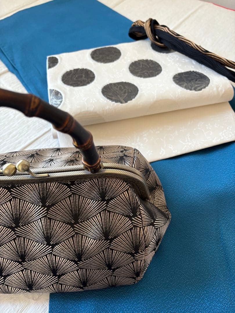 ❤️着物お出かけバンブーbag松葉文様　gold✖️black
