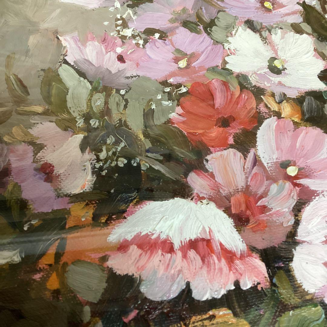 絵画　油絵　花瓶　花　額入　華やか　ゴージャス　インテリア　アート　c-92