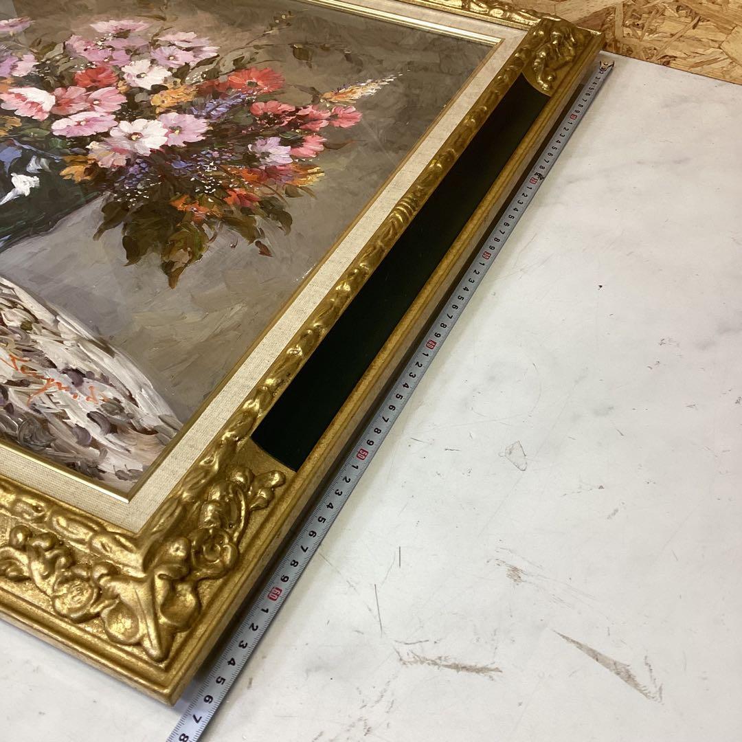 絵画　油絵　花瓶　花　額入　華やか　ゴージャス　インテリア　アート　c-92