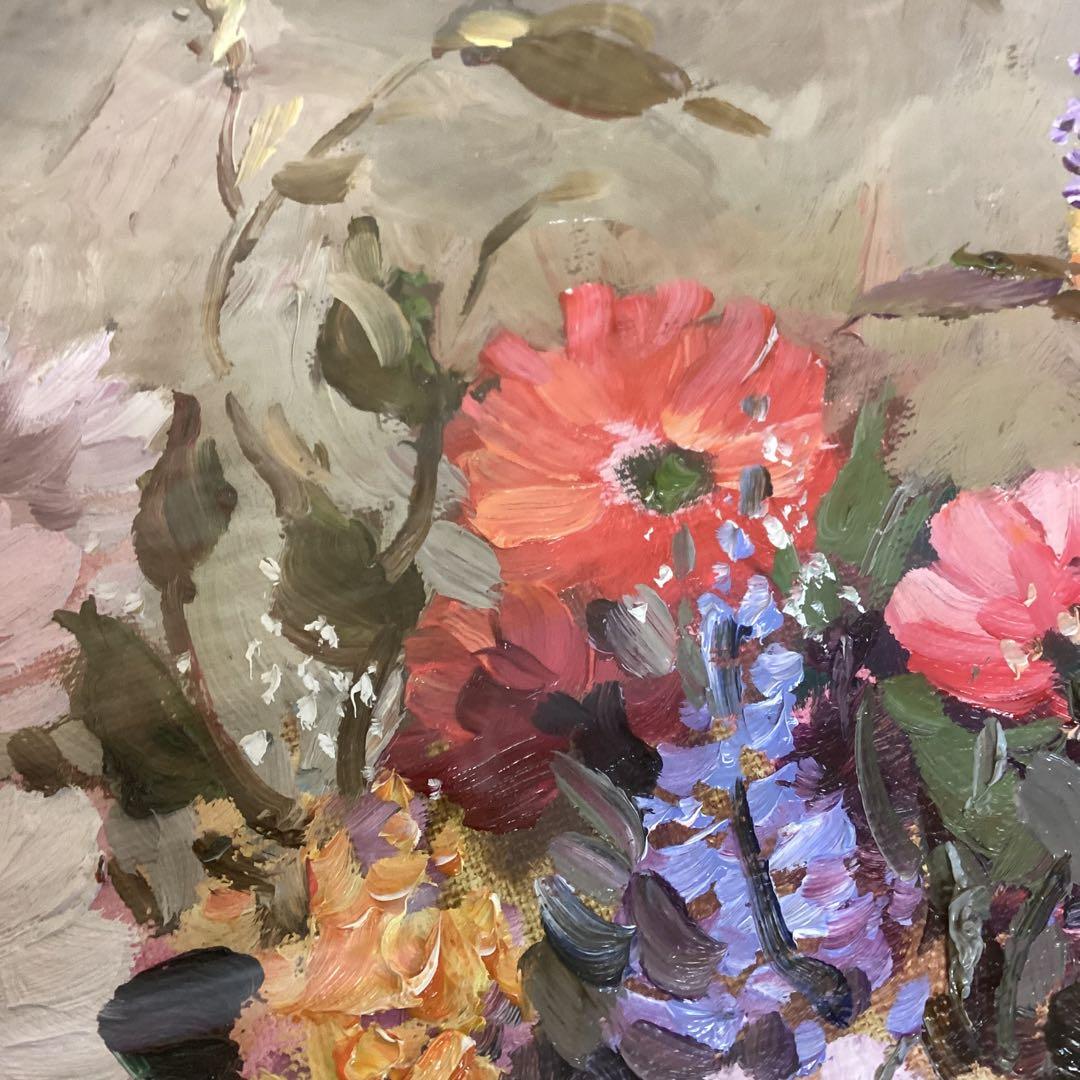 絵画　油絵　花瓶　花　額入　華やか　ゴージャス　インテリア　アート　c-92