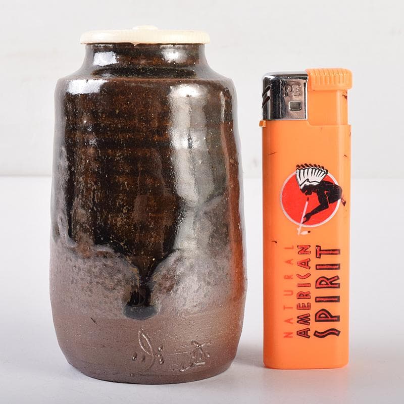 丹波焼　森本陶谷作　肩衝茶入　古代名物裂　黄地真田入間道仕覆　共箱　VR7563