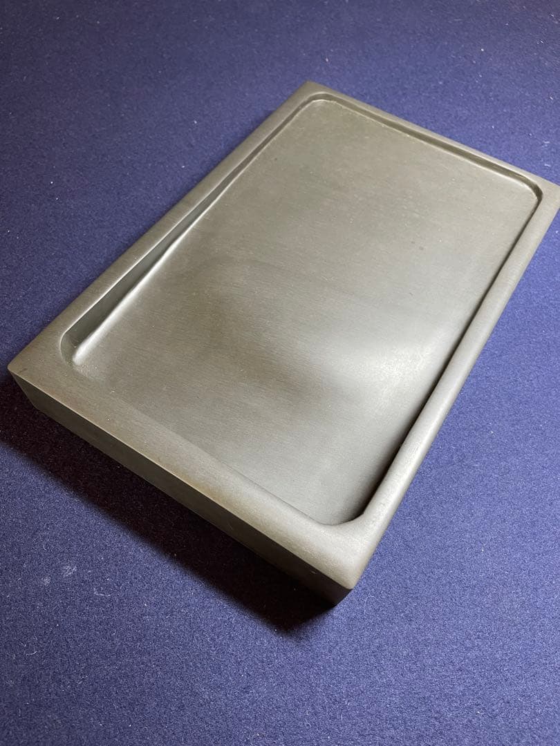 【墨研】古玩 硯箱15◆紫檀無垢長方硯箱・大型羅門硯付属◆未使用品◆書道具 文箱