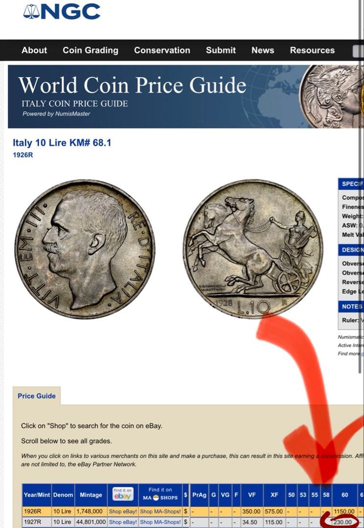 1927年 イタリア 10リラ銀貨 ほぼ未使用 本物保証 Yahoo!オークション