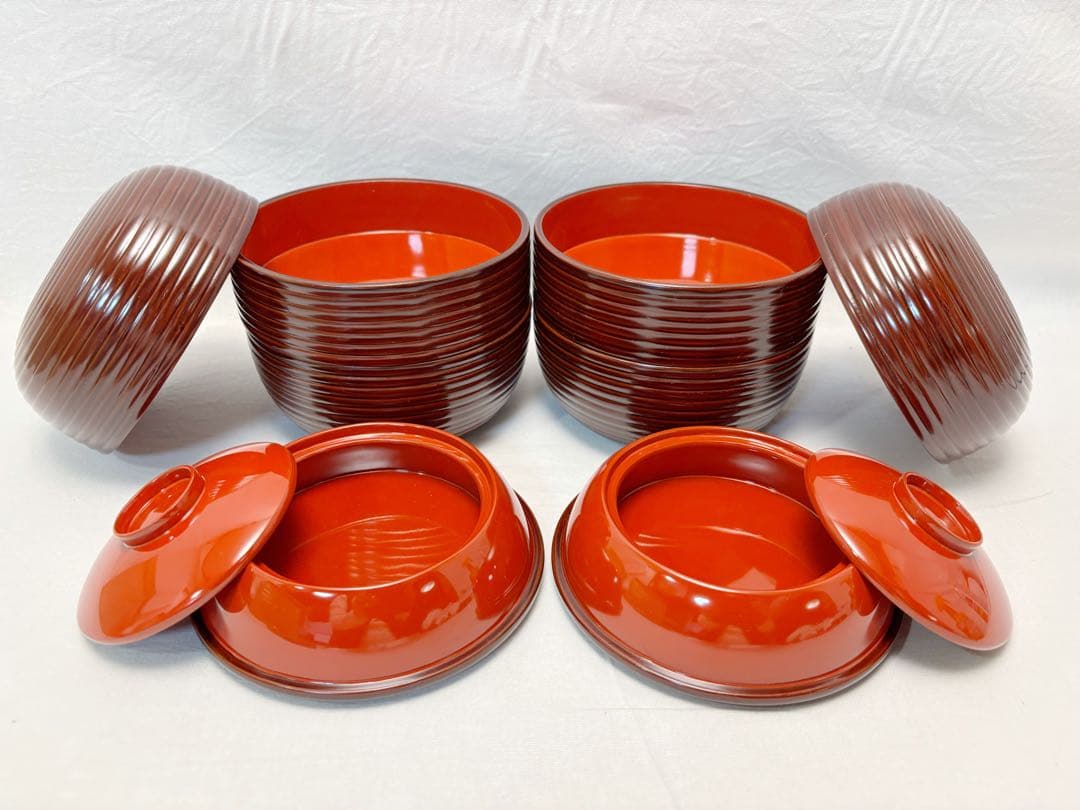 未使用 茶道具 木製溜塗 信玄三段弁当 2客揃 千筋 内朱