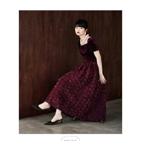 etoll ベロア ロゼット フレアドレス オケージョンドレス パーティー結婚式