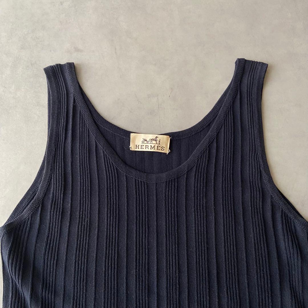 【高級】HERMES エルメス タンクトップ ネイビー コットン AW93