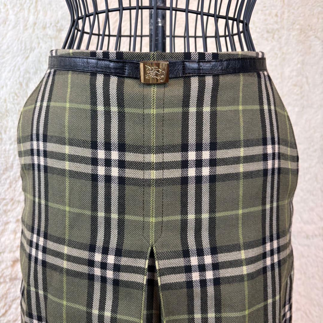 ★BURBERRY BLUE LABEL★S★グリーンチェックスカート★金ロゴ★
