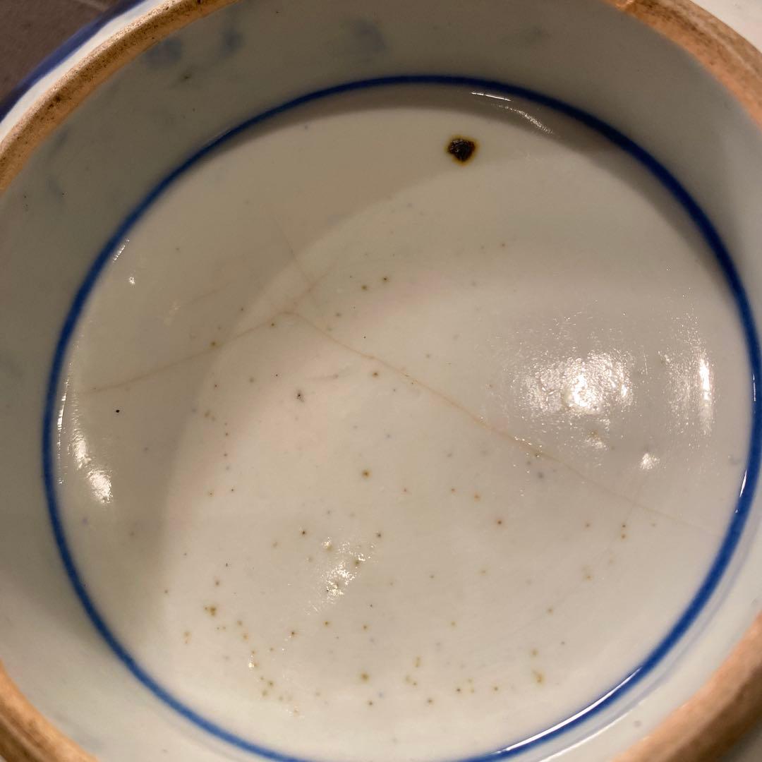 骨董品 大鉢 器 藍 高台皿 25cm コレクション 時代物　染め付け