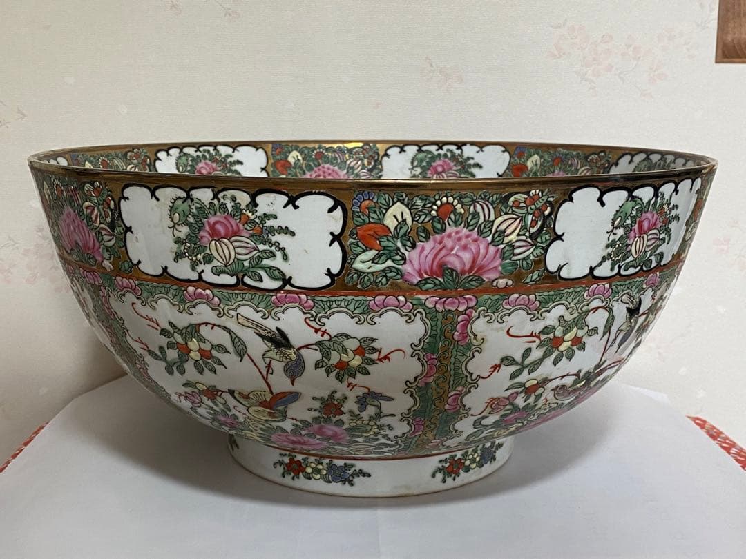 ♦️中国古陶磁 民国時代 大清道光年製 粉彩 吉祥花鳥図大鉢 景徳鎮窯 古美術