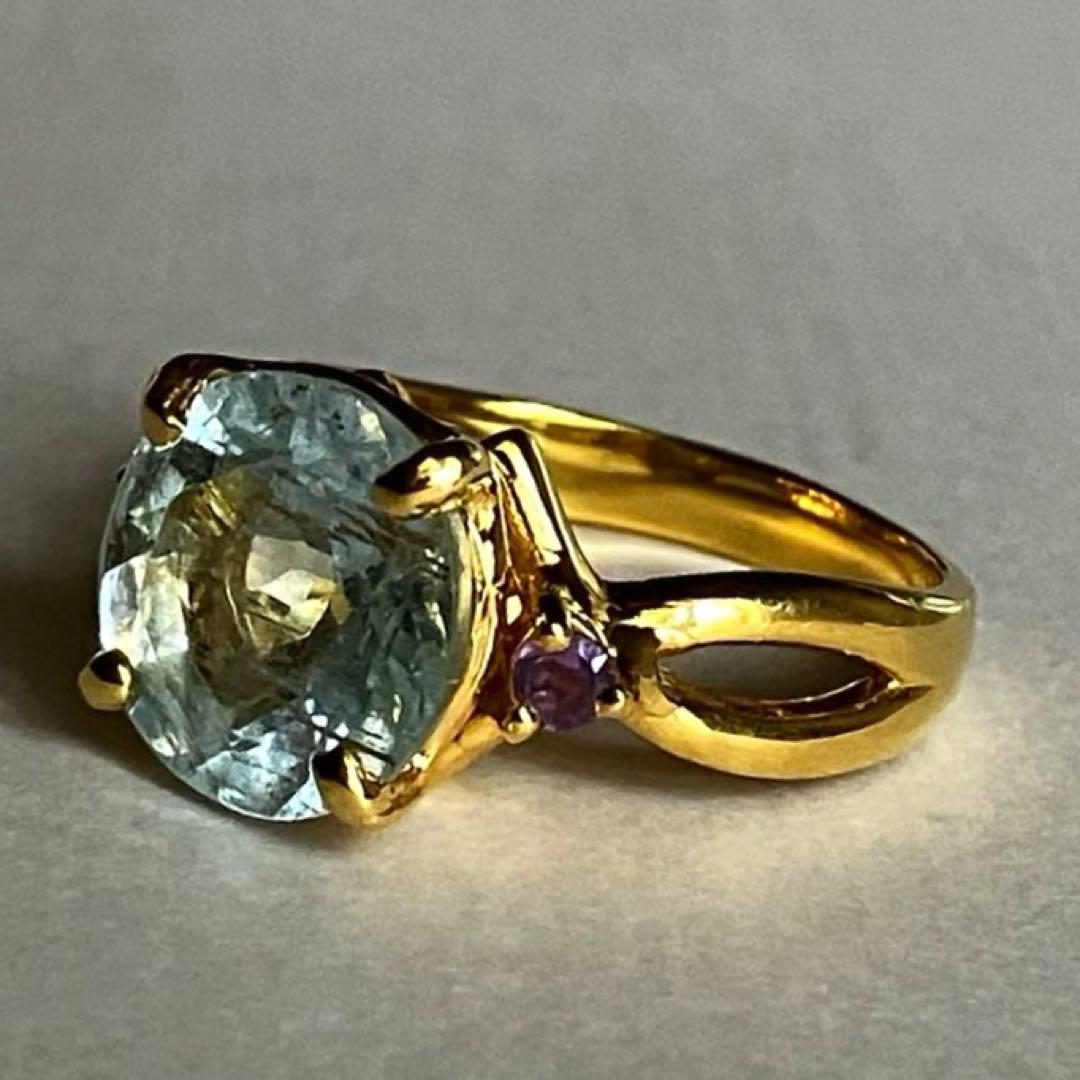 4.5ct アクアマリン・アメジストリング・指輪シルバー K18金YGゴールド