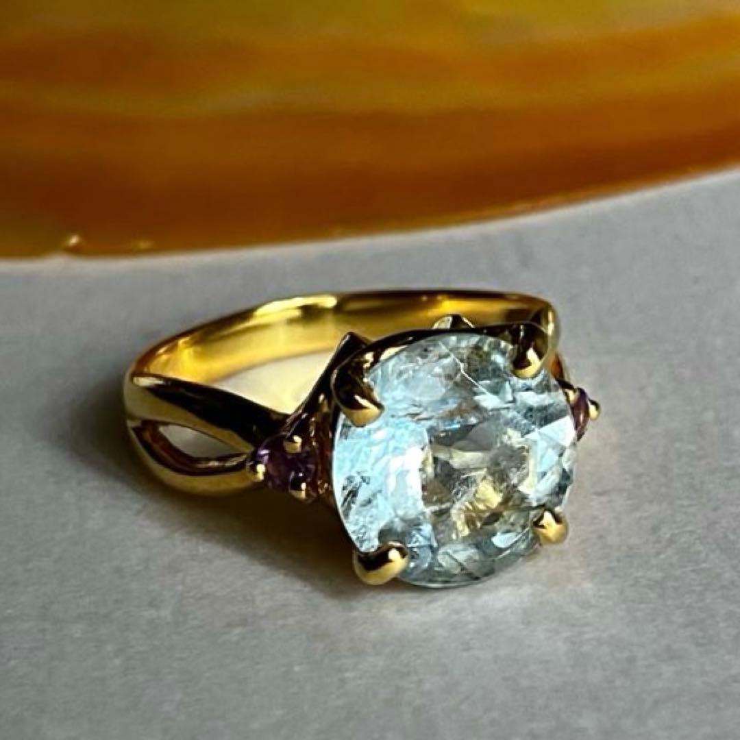 4.5ct アクアマリン・アメジストリング・指輪シルバー K18金YGゴールド