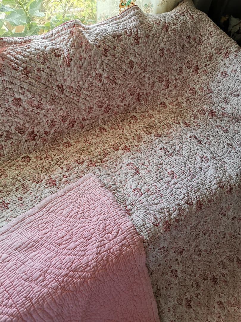 アンティーク英国 ウェールズ/ダーラムキルト 花更紗ペイズリー ハンド