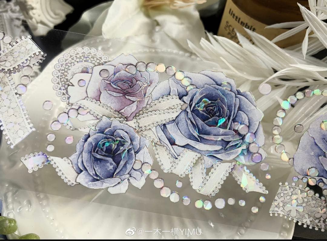 M1280.一木一横 织蓝郁香 マスキングテープ 贝壳光PET