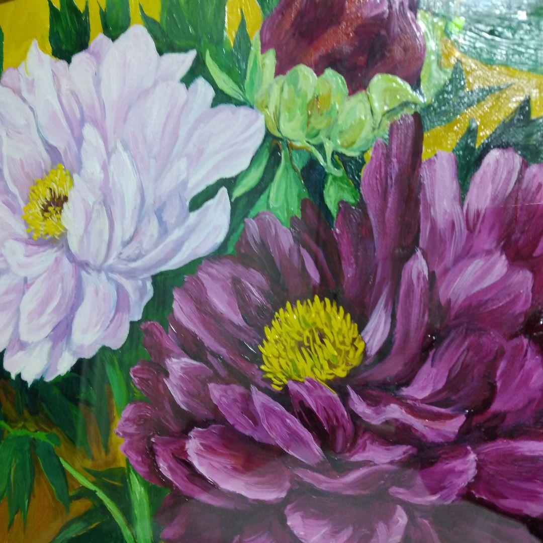 真作 絵画 [雨森三郎] 油彩画 「牡丹」 F4 油絵 額装 原画 静物画 額