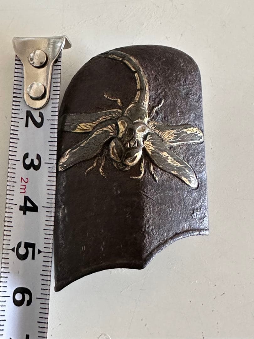 鉄地　象嵌色絵【蜻蛉の図】 鐺 こじり 江戸期　極上勝虫図　鉄地鐺 2576