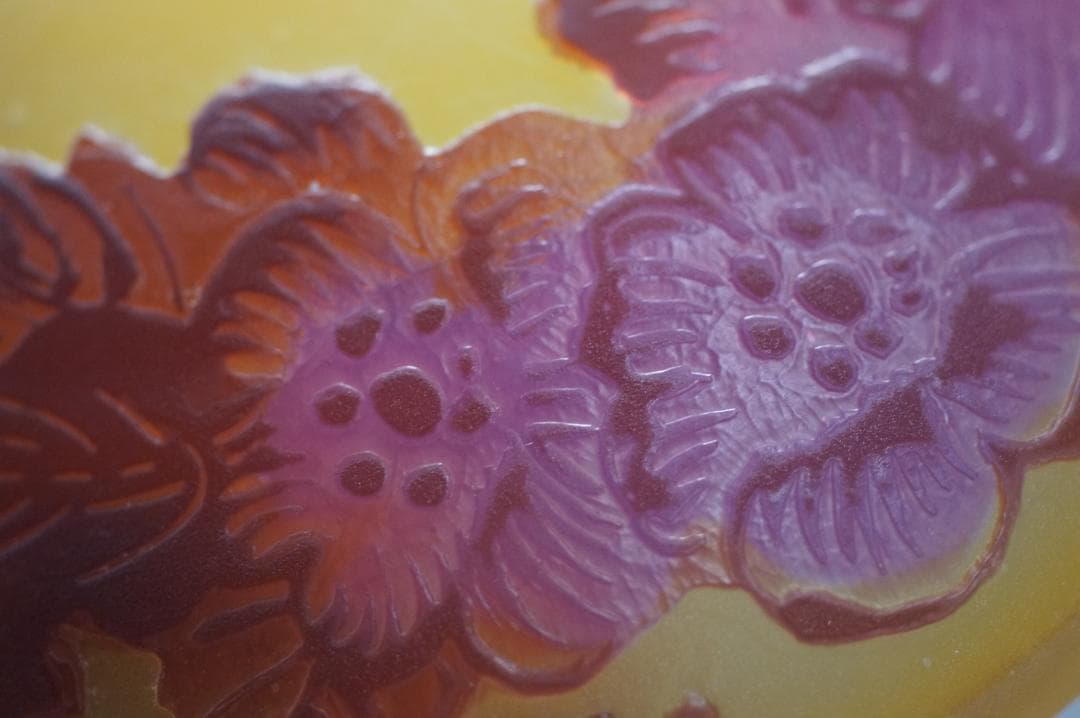 エミールガレ ボンボニエール 蓋つき カメオ彫り 被せガラス 高さ8cm