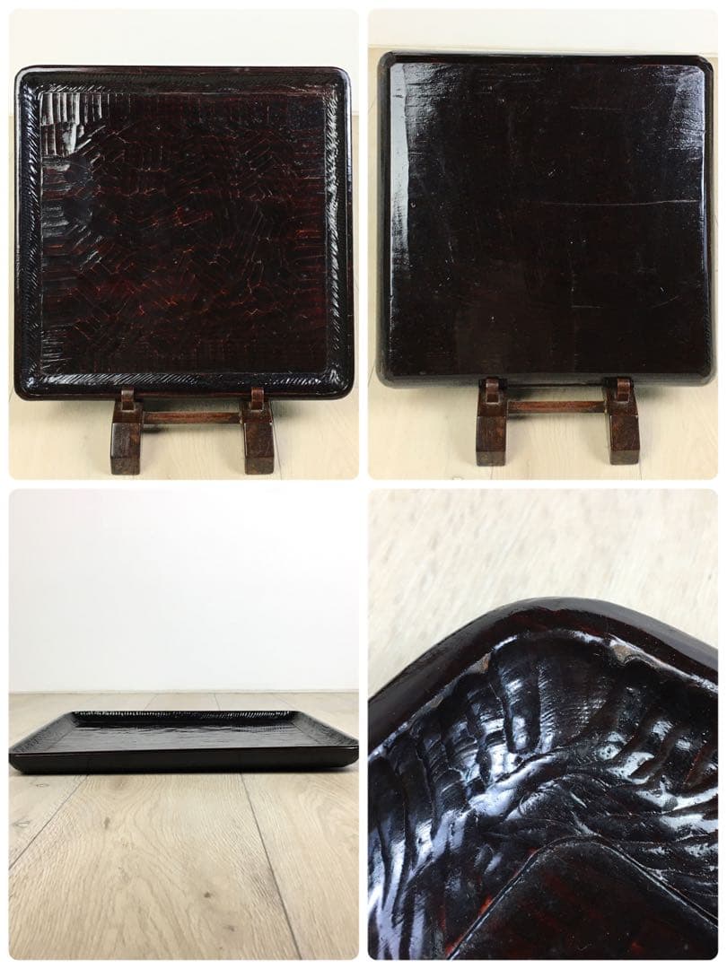 S370讃岐彫 四方盆 くり抜き盆 5客揃 懐石膳 茶懐石