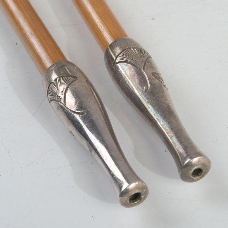 田中 野夫　木村清五郎作　純銀刻印　南鐐火煙管　一双　共箱　V　9237