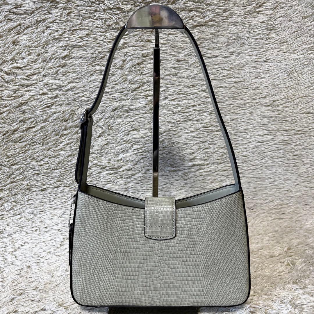 美品　コーチ　エライザ　ワンショルダーバッグ　リザード　デカロゴ　肩掛け　レザー