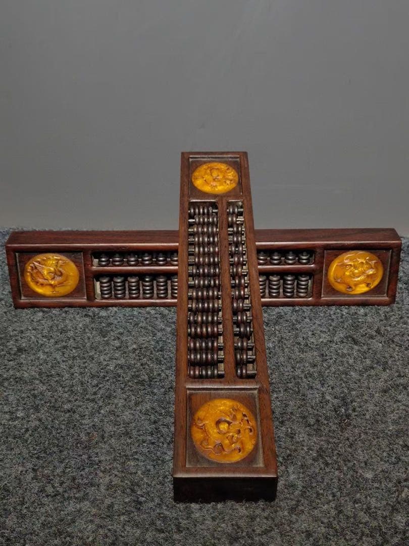 旧藏 文房具 木製 镇尺算盘 そろばん 開運 置物 2点インテリア 飾り